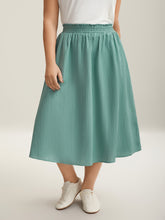 Smocked Waist Textured Pleated Midi Skirt