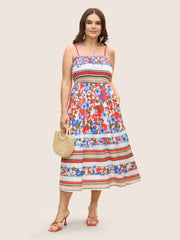 Floral Print Shirred Cami Midi Dress