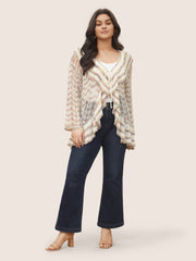 Ombre Heather Ruffle Trim Ties Front Cardigan