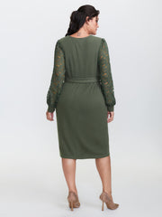 Sheer Lace Cozy Belted Waist Midi Dress