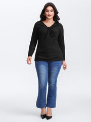 Stretchy Knotted Neckline Cozy Knit Top