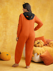 Skeleton Printed Button-Up Hooded Lounge Jumpsuit