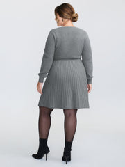 Bowknot Neckline Cinched-Waist A-Line Sweater Dress