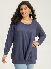 Solid Plicated Detail Raglan Sleeve Sweatshirt