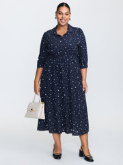 Asymmetrical Polka Dots Drawstring Midi Dress