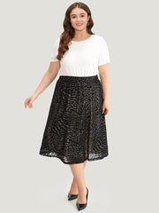 Flocking Water Ripple Elastic Waist Midi Skirt