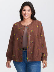 Sunflower Textured Embroidery Button Jacket