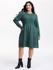 Back Cut Out Bows Cable Knit Sweater Dress