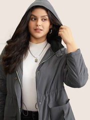 Solid Flap Detail Elastic Waist Quilted Coat