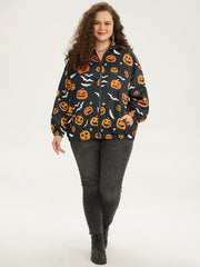 Halloween Graphic Zipper Fly Pocket Coat