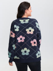 Floral Color Gradient Round Neck Pullover