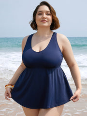 Plain Gathered Flutter Halter Neck Tankini Top