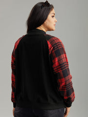 Plaid Patchwork Zipper Pocket Bomber Jacket