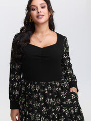 2-in-1 Floral Ruched Midi Dress