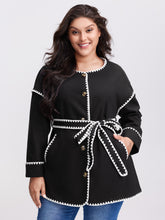 Overlock Stitch Color Contrast Belted Jacket