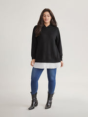 2-In-1 Patchwork Contrast Hooded Sweatshirt