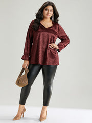 Solid Knot Neck Frill Trim Flutter Sleeve Blouse