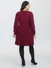 Textured Cinched-Waist A-Line Sweater Dress