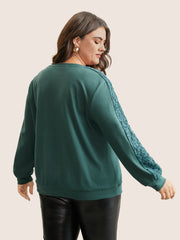 Solid Lace Patchwork Crew Neck Sweatshirt