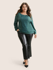 Solid Lace Patchwork Crew Neck Sweatshirt