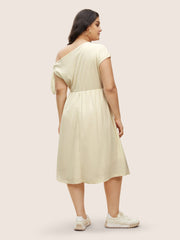 Asymmetrical Neck Waffle Knit Tie Knot Dress