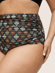 Bandana Print Gathered High Rise Swim Bottom