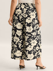 Floral Print Pull-On Wide-Leg Pants