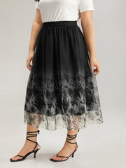Silhouette Floral Print Ombre Mesh Skirt