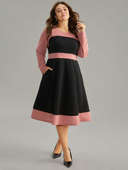 Colorblock Contrast Ruffle Hem Dress