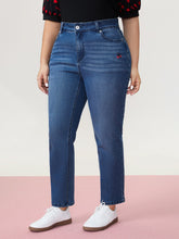 Cherry Embroidered Mid-Rise Straight Leg Jeans