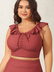 Ruffled Drawstring Bodice Swim Top