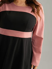 Colorblock Contrast Ruffle Hem Dress