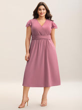 Flutter Sleeve Lace Stretchy Waist Midi Dress