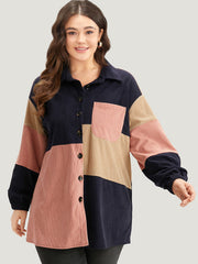 Colorblock Contrast Patchwork Pocket Button Through Jacket
