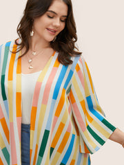 Colorblock Contrast Split Side High Low Hem Kimono