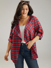 Plaid Asymmetrical Hem Tab Sleeve Jacket
