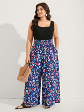 Floral Color Contrast Shirred Jumpsuit