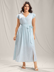 Floral Print Slit Belted Maxi Dress