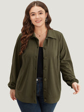 Plain Slant Pocket Button Up Elastic Cuffs Jacket