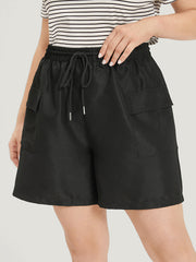 Plain Flap Pocket Drawstring Shorts