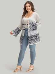 Bandana Print Geo Eyelet Ties Front Cardigan