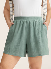 Eyelet Trim Textured Breezy Shorts