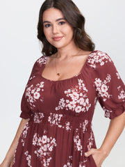 Floral Print Shirred Maxi Dress