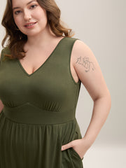 Stretchy Knit Pockets Cross Back Jumpsuit