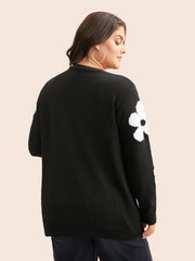 Floral Jacquard Drop Shoulder Sleeve Cardigan