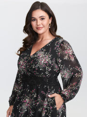 Soft Floral Print Lace Trim Midi Dress