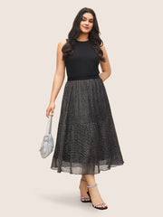 Glitter Mesh Patchwork Texture Pocket Skirt