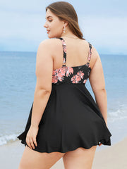 Floral Print Scoop Neck Sculpt Waist Swim Dress