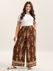 Boho Print Drawstring Wide-Leg Pants