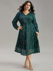 Sequin Mesh V Neck Elastic Waist Dress